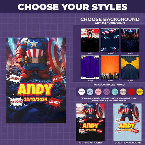 Personalized Baby Superhero Blanket – Captain America Style | Custom Name & Birthdate | 30"x40"